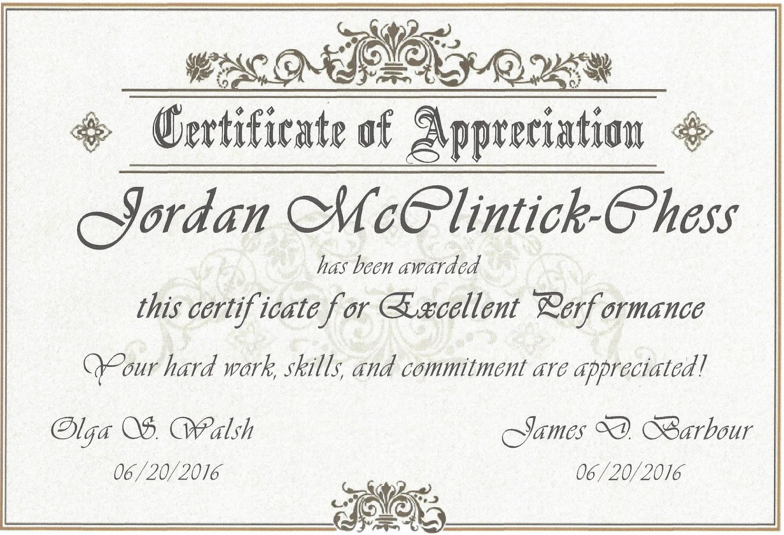 certificate of appreciation for outstanding performance