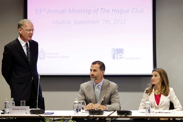 Prince Felipe and Princess Letizia attend the annual meeting of the Club of The Hague at the IE Business School