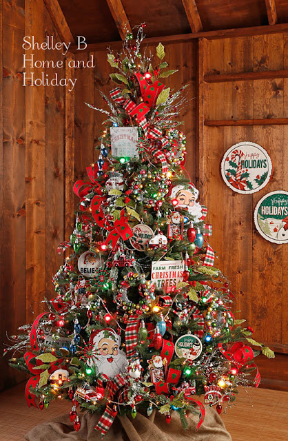 Decorated Christmas tree photo from the Tree Lot collection by RAZ Imports. Ornaments are available for purchase at Shelley B Home and Holiday.com