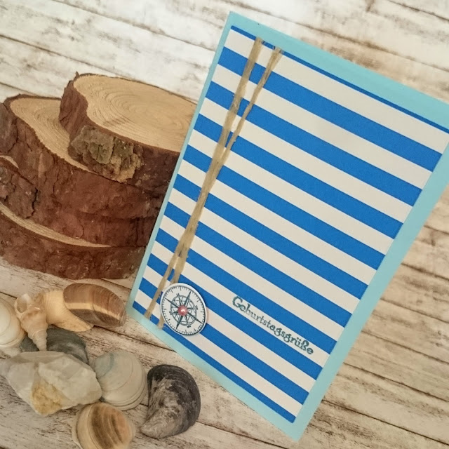 [DIY] Sea Side Birthday: Blue Stripes and compass // Maritime Geburtstagskarte mit Blauen Steifen und Kompass
