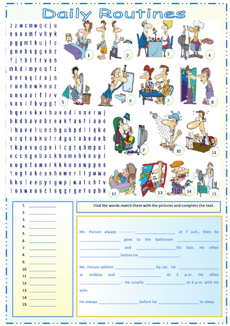 Daily Routines Crossword Puzzle - ingilizce eğitimi