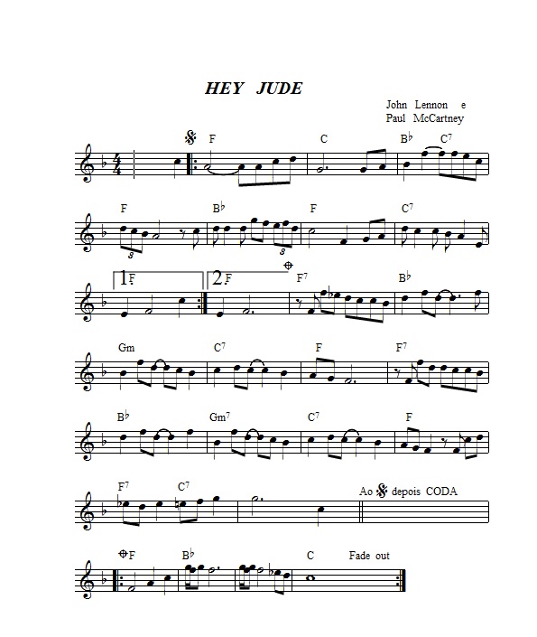 Partituras Musicais: Hey Jude - Beatles - n.º 330