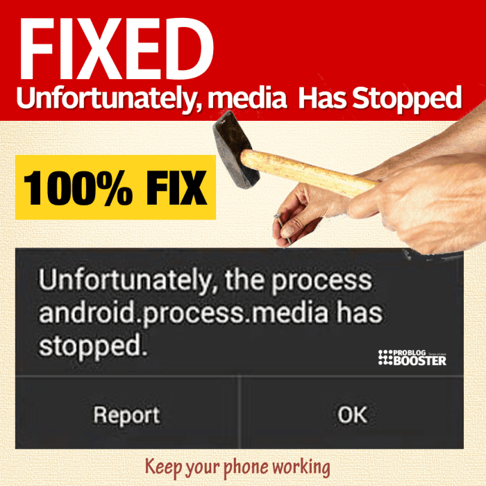 Fix Unfortunately the process android process media Has Stopped — How do I fix unfortunately the process android process media has stopped? How do I fix unfortunately the process com Android phone has stopped? What does it mean when the 'process android process acore has stopped'? How do I fix unfortunately Download Manager has stopped? Every time boots up the phone gives an error message "android.process.media has stopped unexpectedly." This issue caused mainly because of two applications which are 'Download Manager' and the 'Media Storage'. If you have faced this error recently, you don’t require to bother, this page will definitely tell what exactly triggers this error and how to fix it carefully.