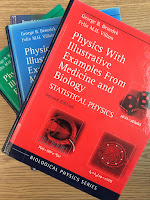All three volumes of Physics With Illustrative Examples From Medicine and Biology, by Benedek and Villars, superimposed on Intermediate Physics for Medicine and Biology.