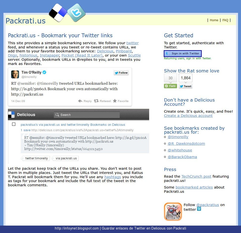 InfoNet: Guardar los enlaces de Twitter en Delicious con Packrati.us