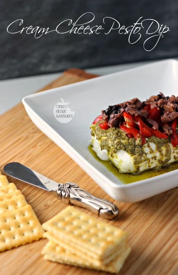 Cream Cheese Pesto Dip | Renee's Kitchen Adventures  Super EASY appetizer perfect for the holidays or anytime! 