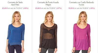Tres modelos de camisetas para mujer en azul, negro y fucsia camisetas mujer