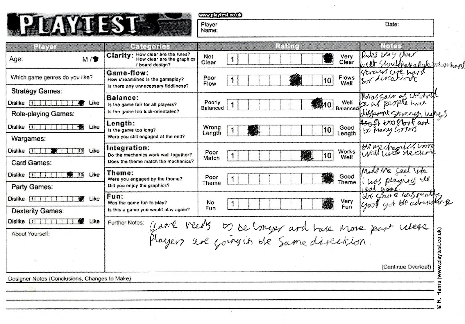 Sonic Blow Tabletop Game Playtest Feedback Forms