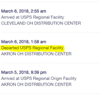 Departed USPS Regional Facility