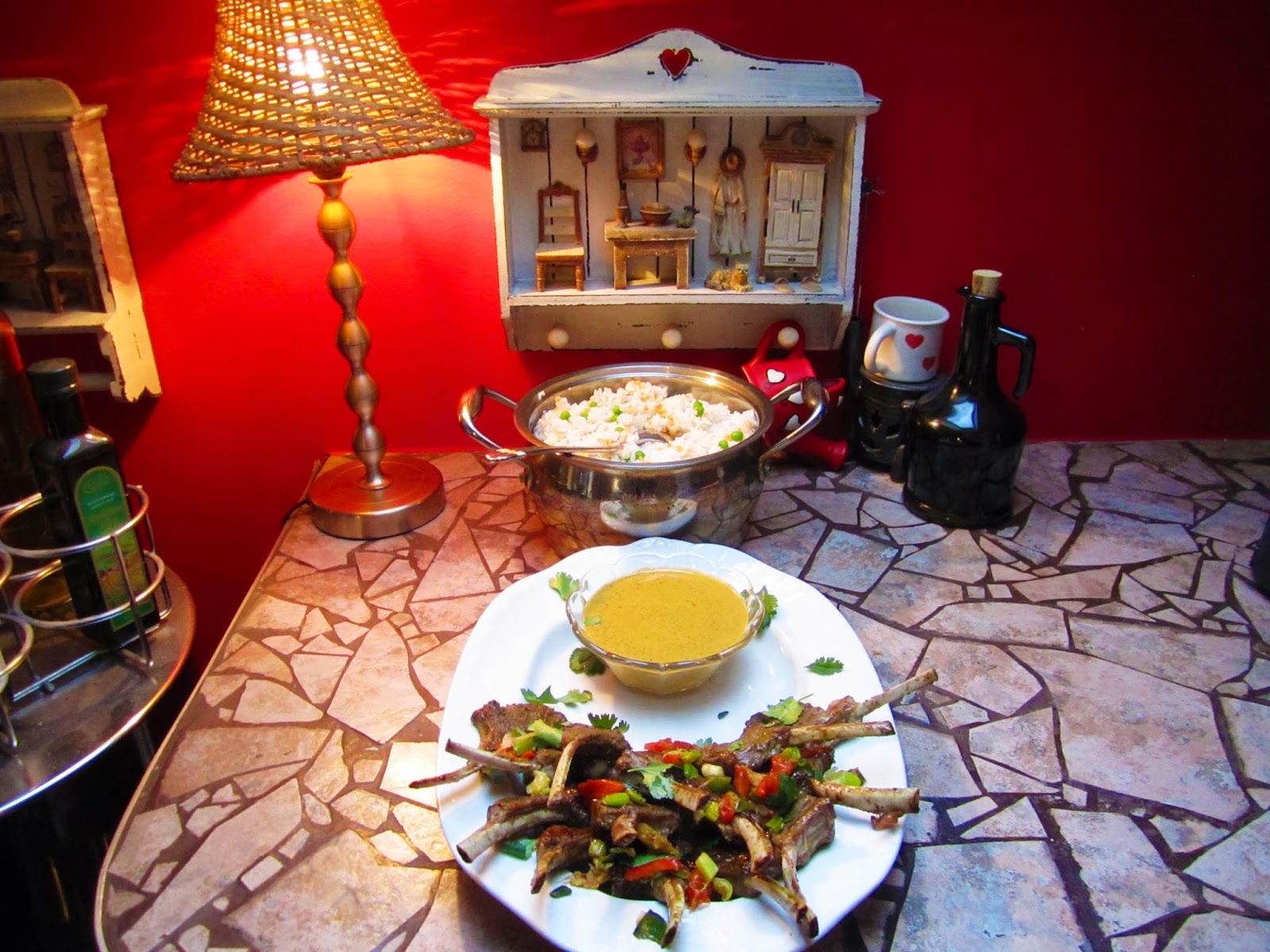 The Eva Lotta/Jamie Project Lamb Lollipops, Curry Sauce, Rice & Peas