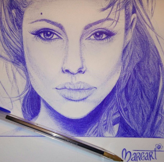 Dibujo Angelina Jolie con bolígrafo bic