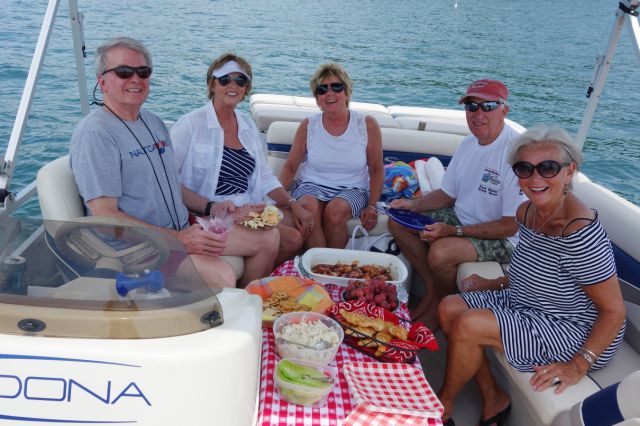 An awesome Committee Boat crew.  Dining like they mean it!