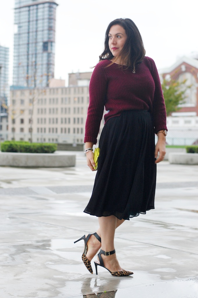 Le Chateau wool sweater and H&M midi skirt Vancouver fashion blogger