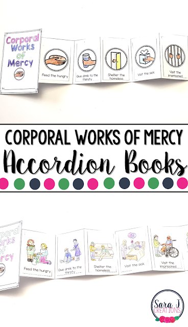 The Corporal Works of Mercy Mini Books are the perfect activity for teaching kids about Catholic works of mercy to help us take care of our neighbor.