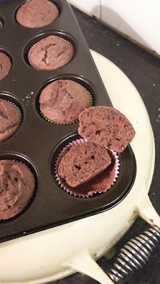 Picture of cooked muffins on top of the Aga, made with Provena Gluten Free Chocolate Muffin Mix with chocolate chips