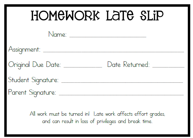 Missing Homework Slip Printable Free