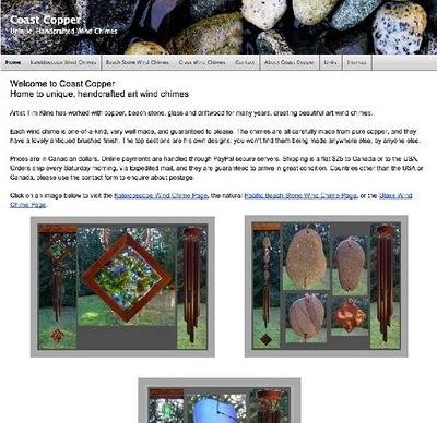 image of the homepage of Coast Copper, a new Canadian website for handcrafted art wind chimes.