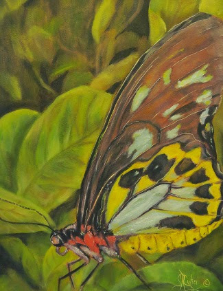 "Butterfly on Leaves" yellows and blues, SOLD!