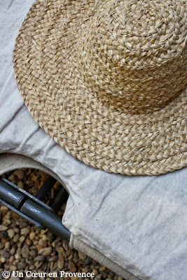 Straw hat put on a old military campbeds