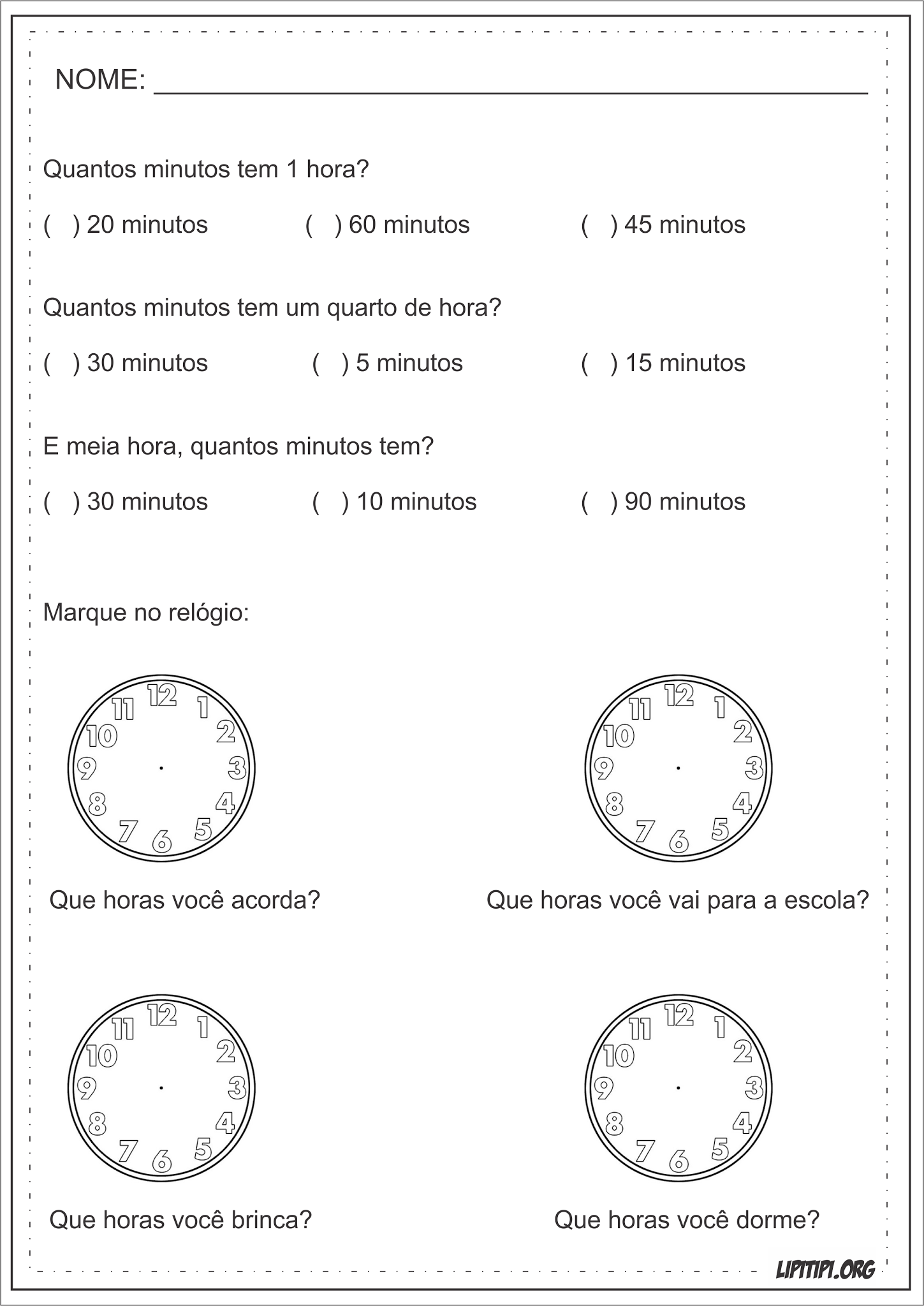 Mais um pouco de trabalho com Medidas de Tempo: Horas  Atividades de  matemática 3ano, Medidas de tempo, Exercícios de matemática