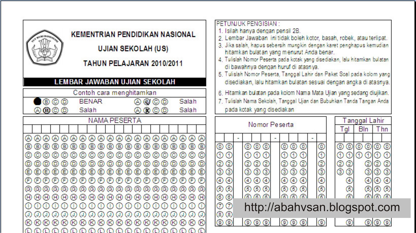 Format Lembar Jawaban Pilihan Ganda Sd