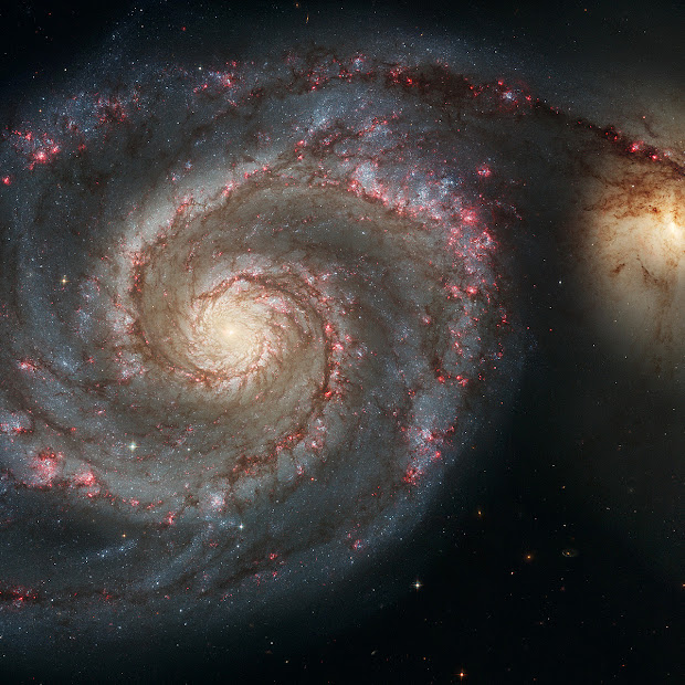 M51 the Whirlpool Galaxy and companion Galaxy shot by Hubble