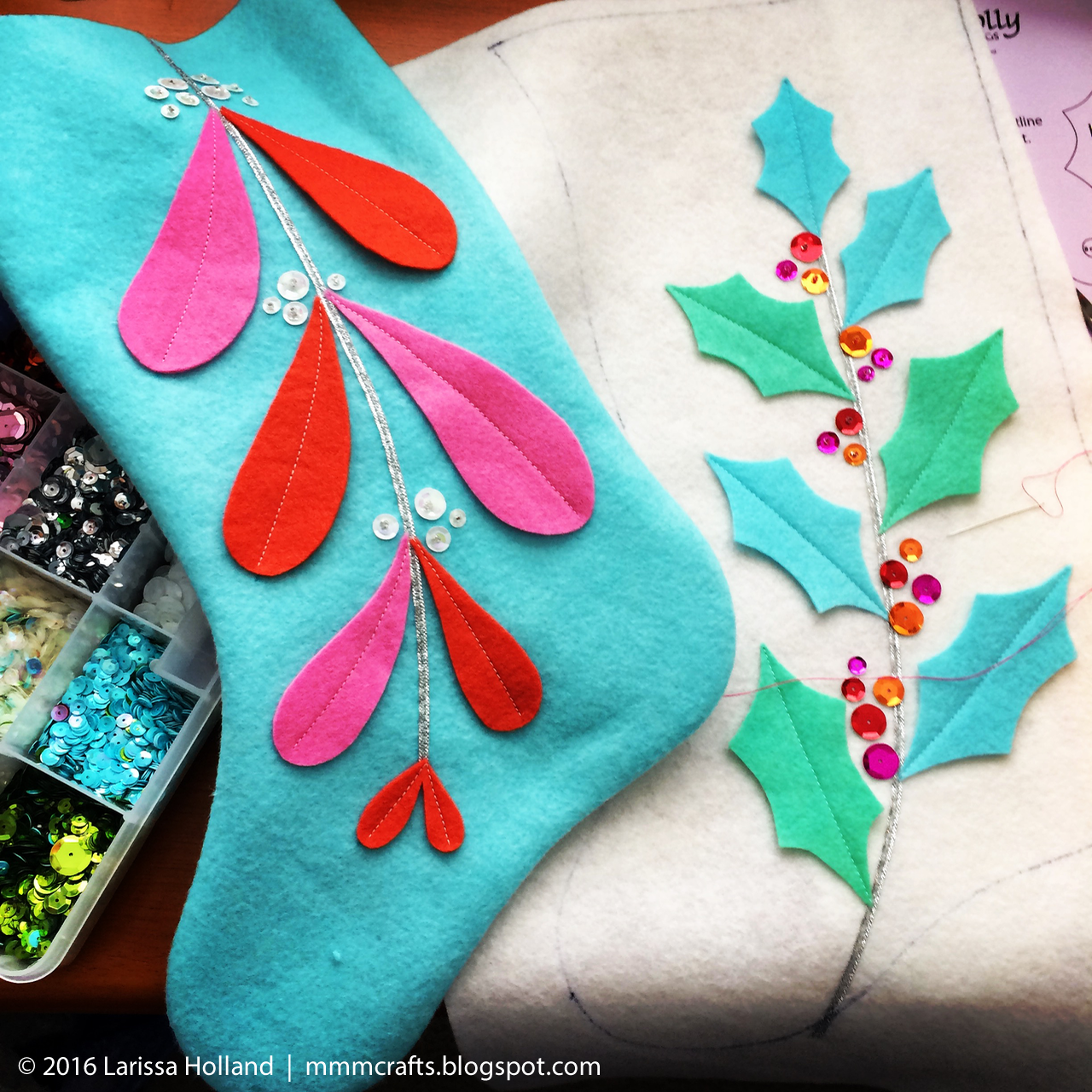 mmmcrafts Mistleholly stockings for National Nonwovens