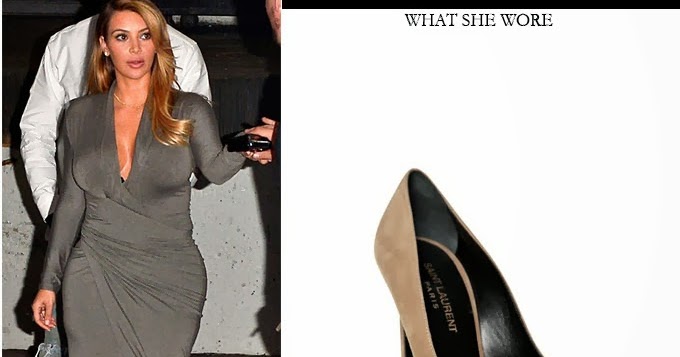 WHAT SHE WORE: Kim Kardashian in grey wrap dress with ...