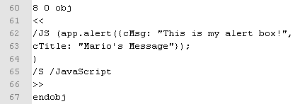 Mario's Security Blog: How to Embed JavaScript into PDF image.