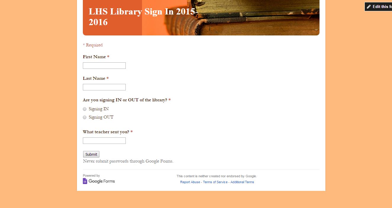 Library Media Tech Talk Create a Library SignIn With Google Forms