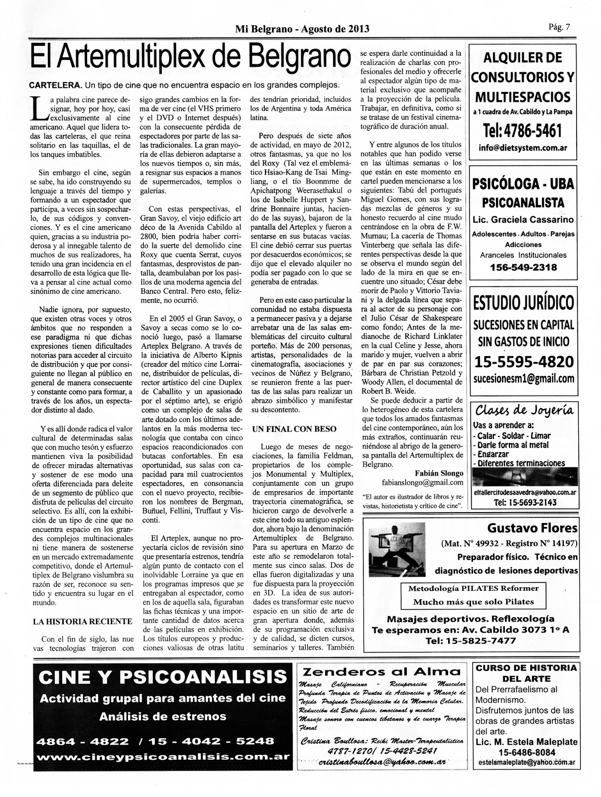 MIEDOMONSTRUOCINE NOTA PARA EL DIARIO MI BELGRANO EL ARTEMULTIPLEX