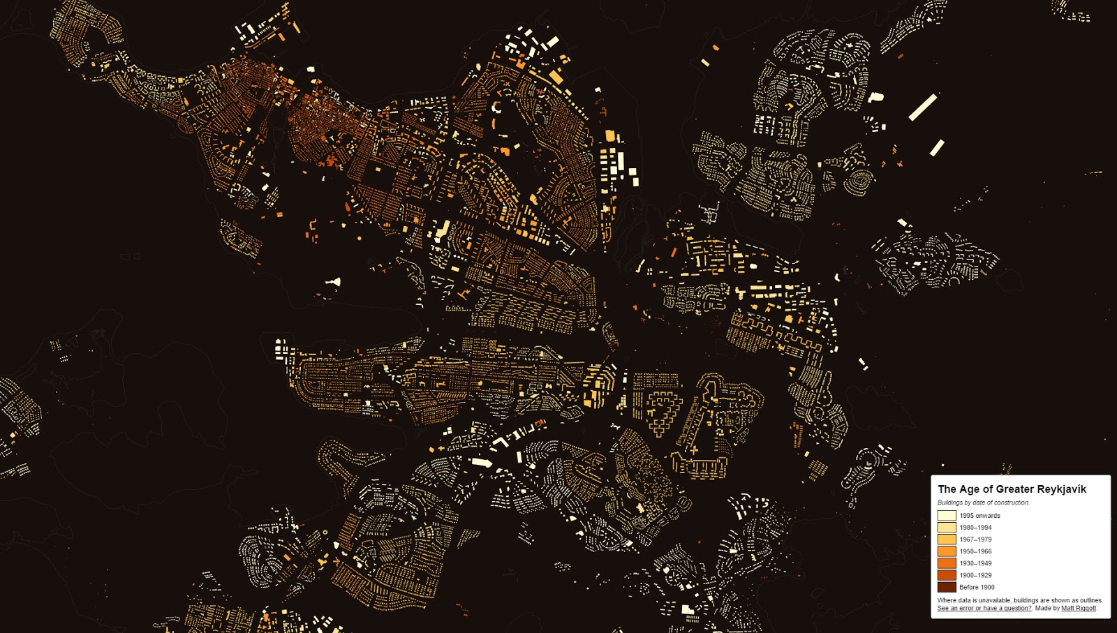 Reykjavík building age map