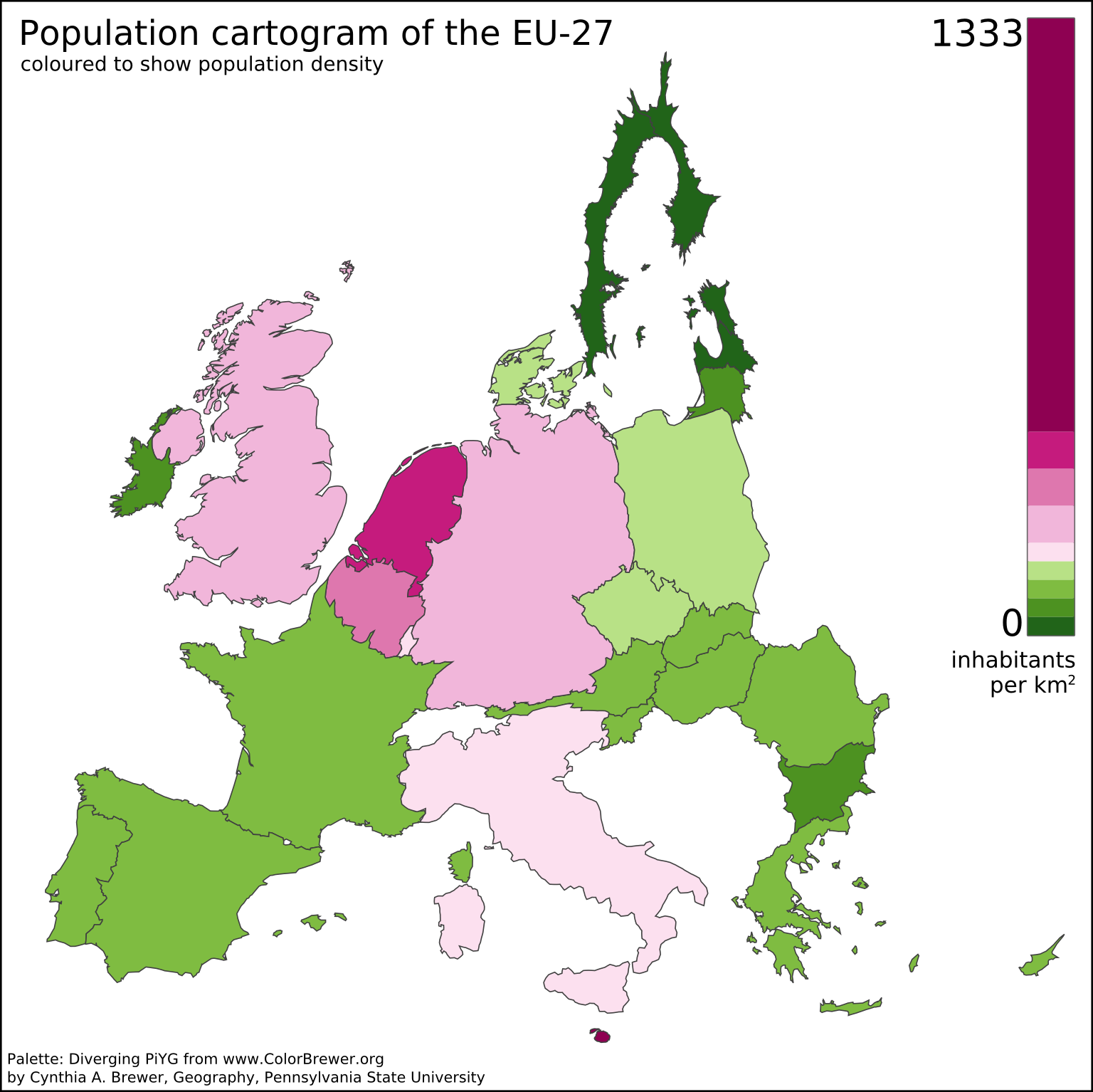 Population cartogram of the EU-27 - Vivid Maps