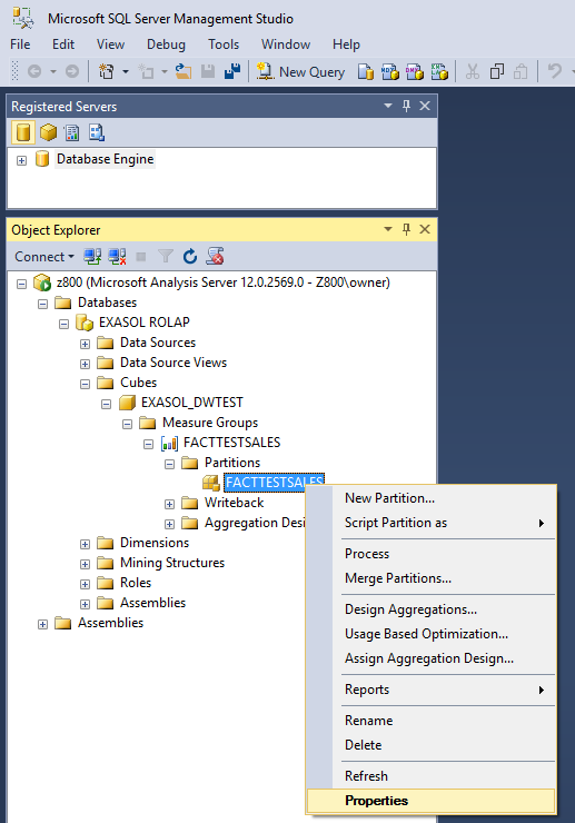 Realized Design: Partition Settings for our SSAS ROLAP cube using EXASOL