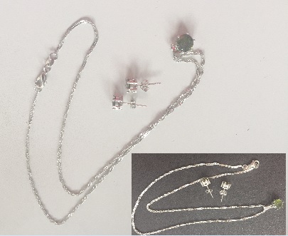 925 Silver Cubic Zirconia Floral Green Necklace and Earring Set