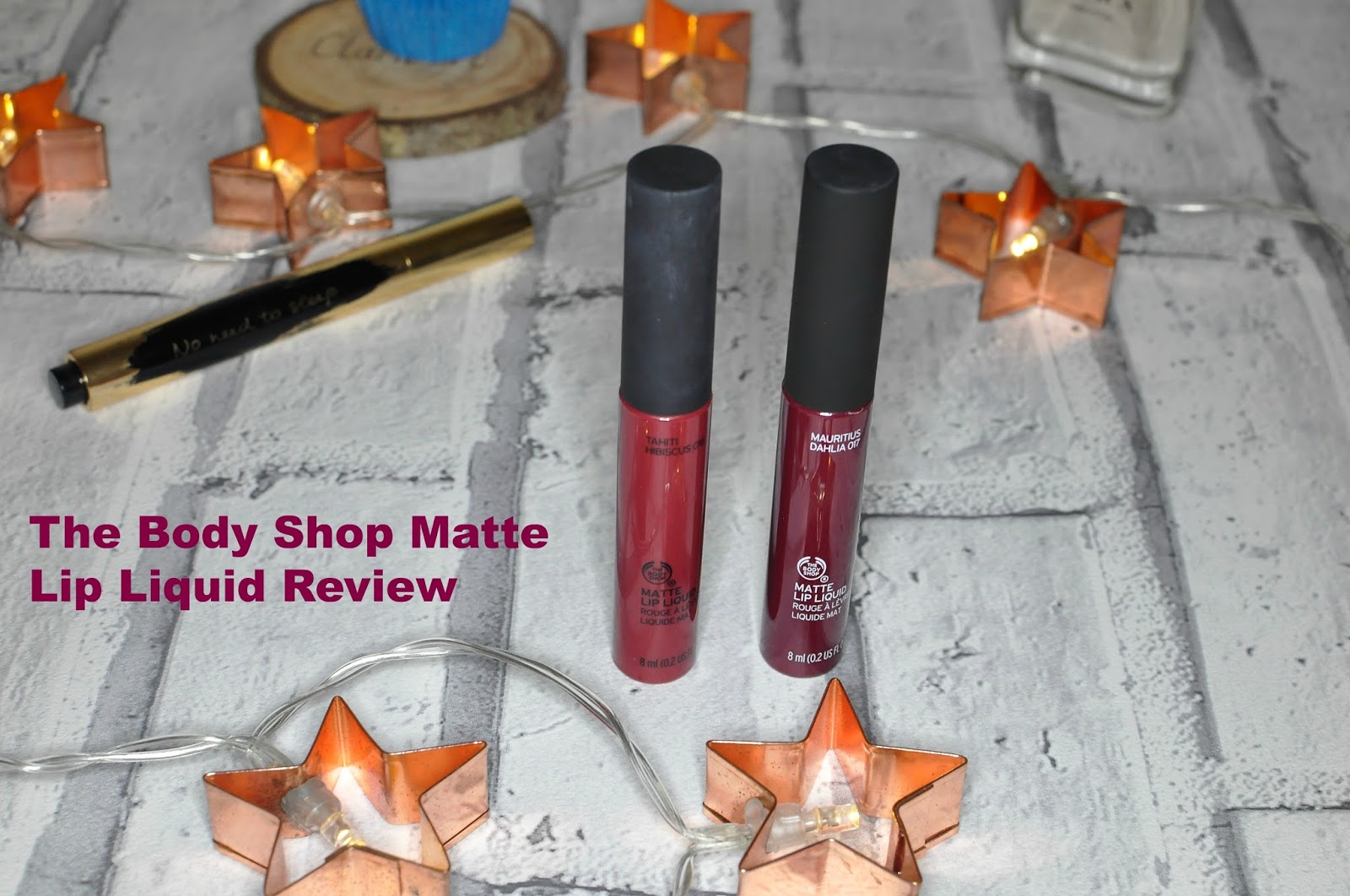 The Body Shop Matte Lip Liquid in Tahiti Hibiscus 016 and Mauritius Dahlia 017