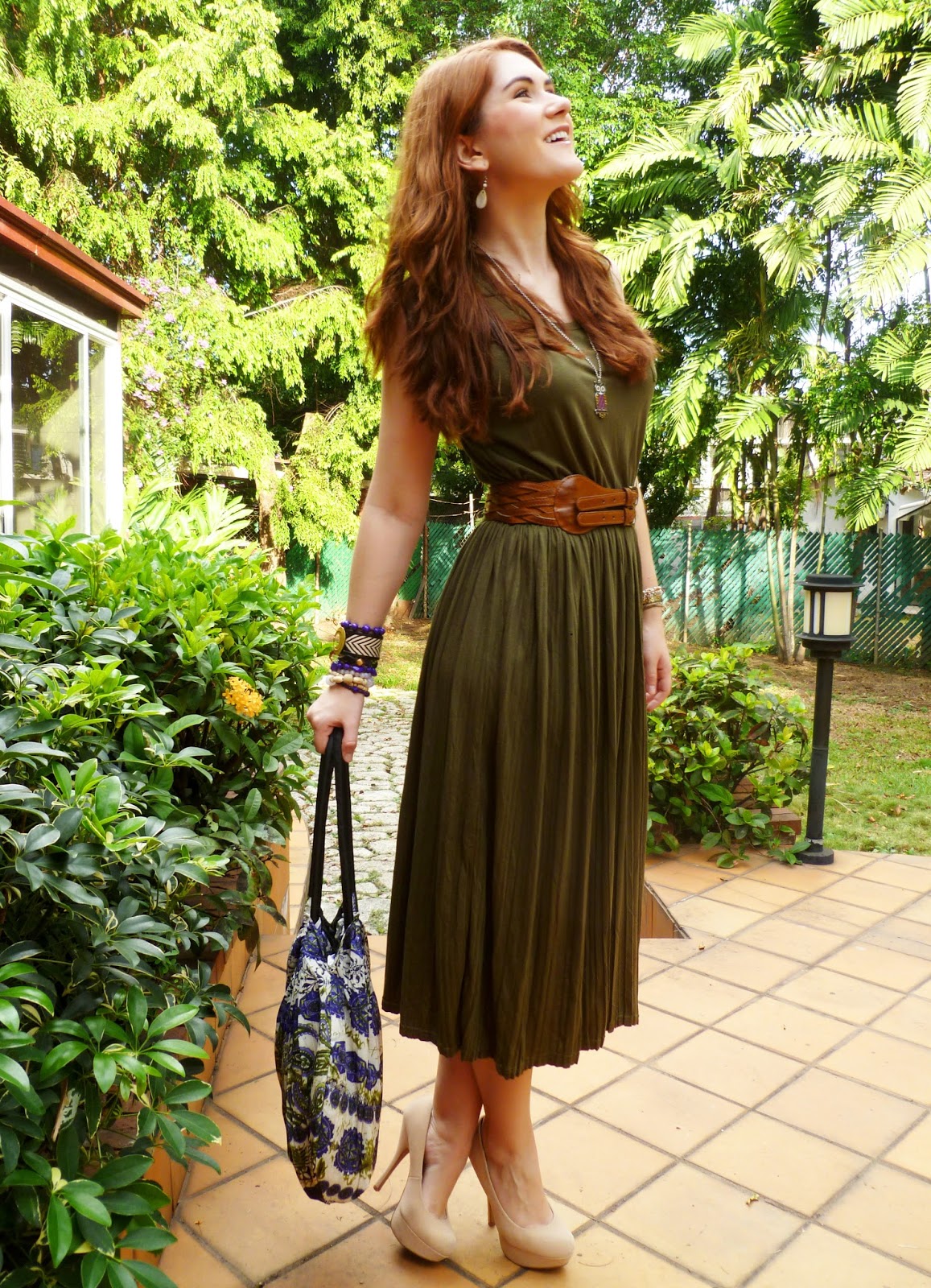 Olive Dress and Brown Accessories