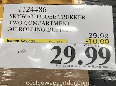 Deal for the Skyway Globe Trekker Two Compartment Rolling Duffel at Costco