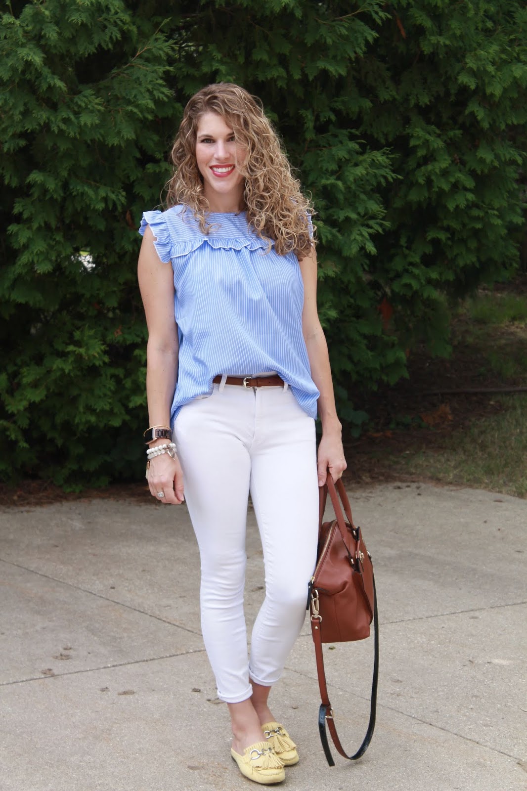 Blue Pinstriped Top & Confident Twosday Linkup