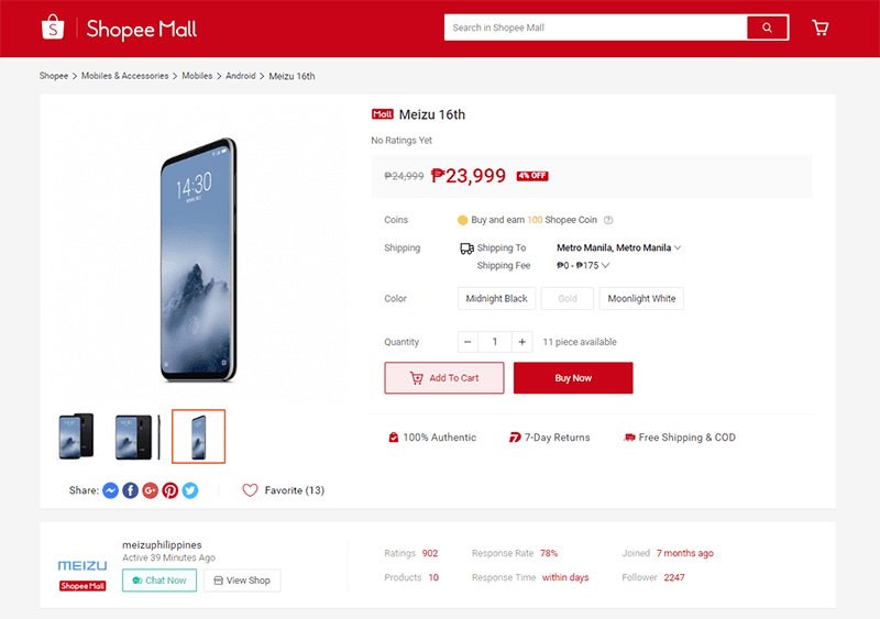 Meizu 16th is now available exclusively at Shopee