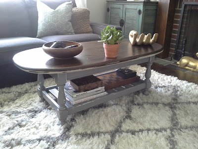 Ethan Allen coffee table grey white jacobean stain