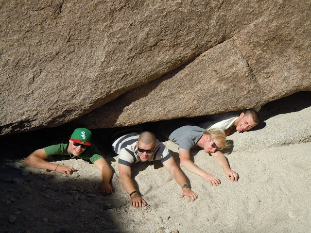 men pretending to fall down crack