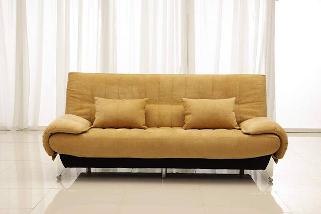 Hình ảnh cho mẫu ghế sofa văng mini giá rẻ Hà Nội với gam màu vàng hiện đại, trẻ trung