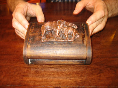 wooden box with elephants