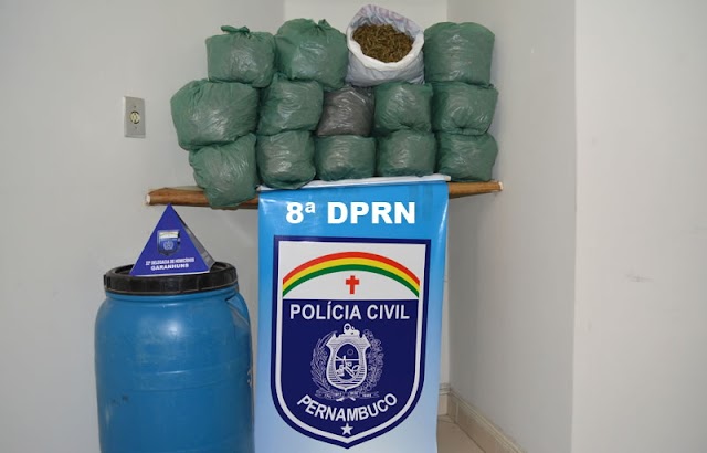 Policiais Civis da 8ª DPRN-Denarc e 22ª Delegacia de Homicídios apreenderam 14kg de maconha em Garanhuns.