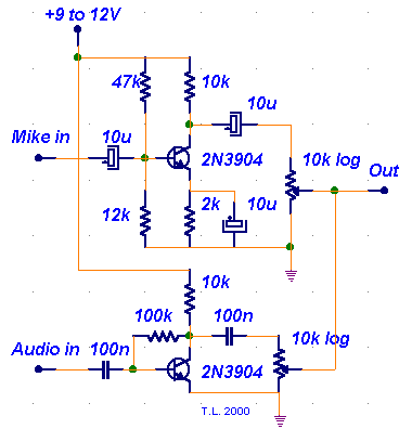 2 INPUT AUDIO MIXER with 2N3904 | Circuit Diagram
