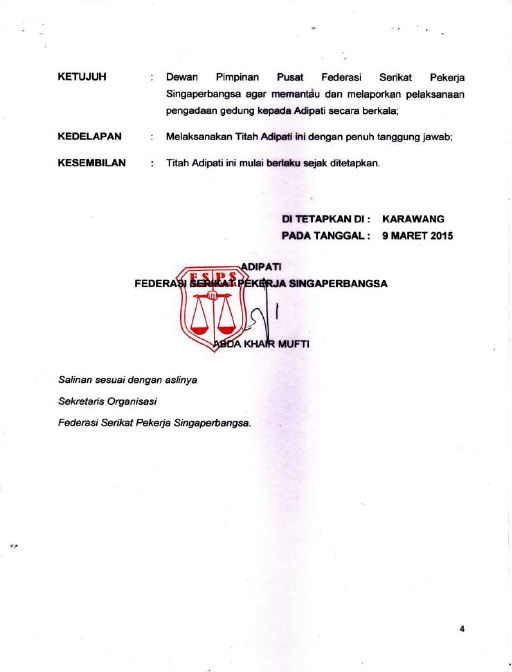 Titah Adipati No.01 tahun 2015 - Federasi Serikat Pekerja