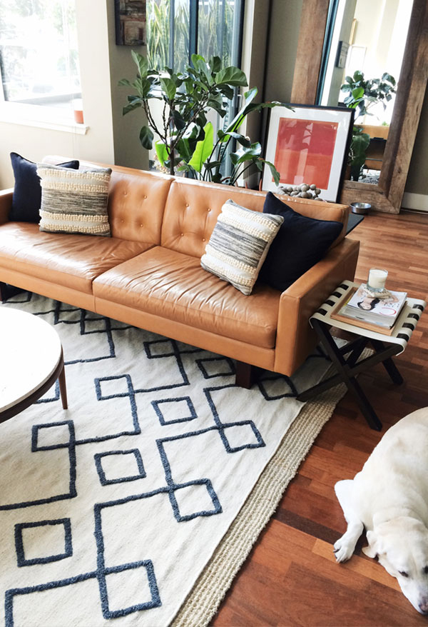 Oleander and Palm Camel Colored Leather Sofas