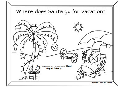 Page 8 - Word jumble coloring page with Santa on the baech - for Christmas Activity Coloring Book by Robert Aaron Wiley for Microsoft