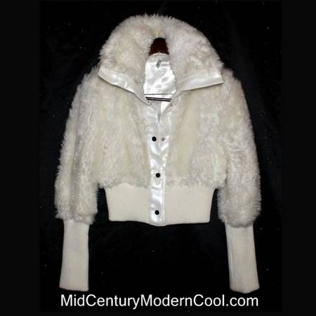Mid Century Modern Cool: Women's White Bomber Fur Jacket